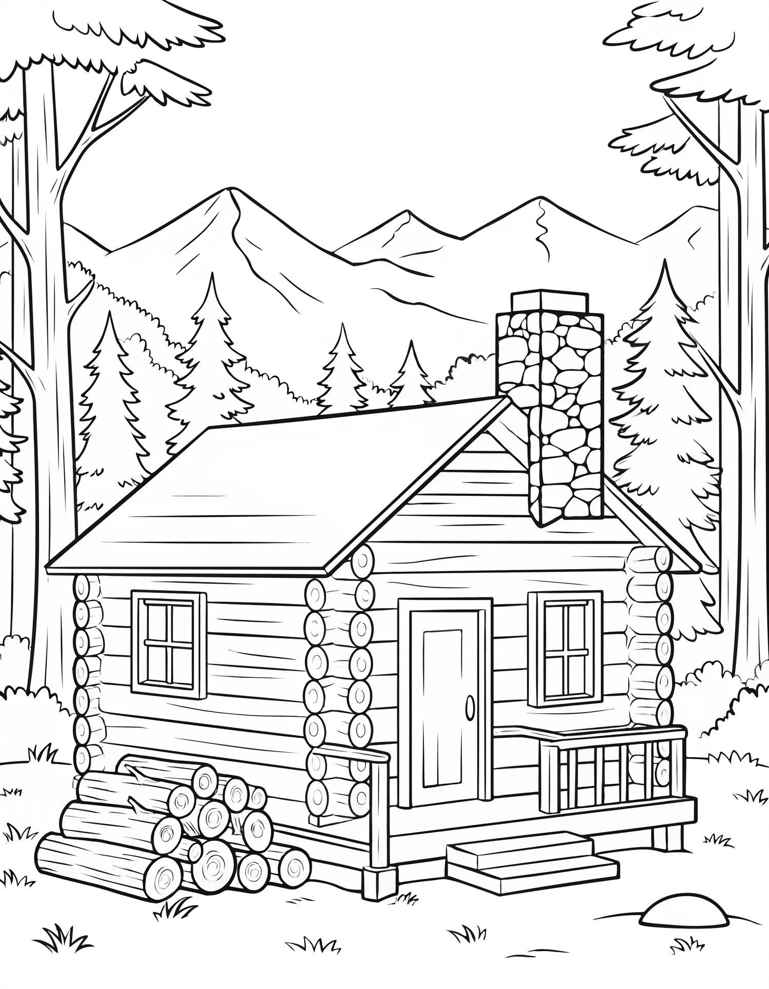 Cabane Rustique en Forêt — Coloriage architecture à imprimer gratuitement